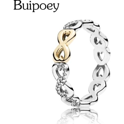 Buipoey Shiny Two-tone Heart Wrapped Infinite True Love Fine Ring For Women Girls Engagement Ring Lovers Couple Jewelry Gifts