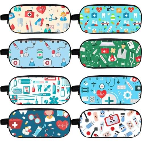 3D Doctor Nurse ECG Printing Cosmetic Bag Women Pencil Case Storage Cartoon Kids School Supplies Stationery Zipper Make Up Pouch