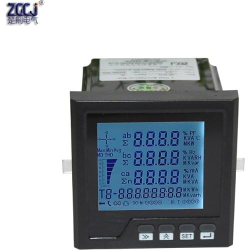Black case 3 phase multifunction panel meter analyzer A,V,W,kWh,cos, Hz, Var , power meter with RS485 Modbus-RTU