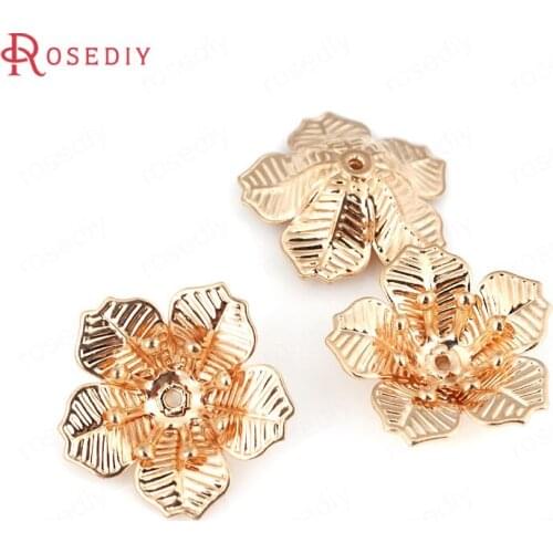 D118)6 pieces 17mm 24K Champagne Gold Color Plated Brass Flower Spacers High Quality Diy Jewelry Accessories