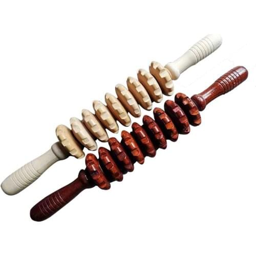 Wood Trigger Point Stick Masage 9 Wheels Wooden Handheld Fat Burn Body Massager 2 Colors For Health Care Wood Therapy