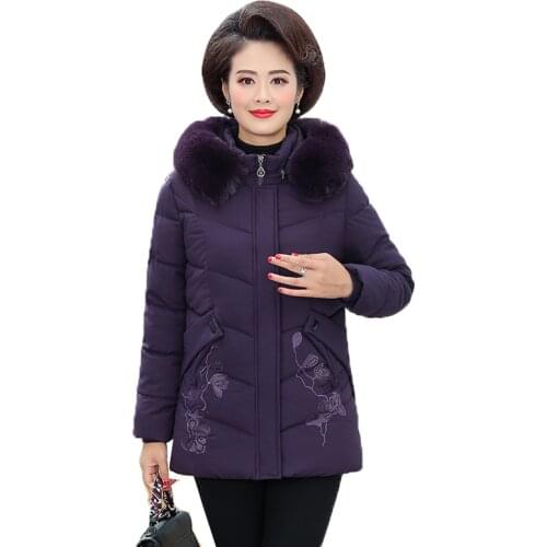 Middle-aged and Elderly Womens Cotton Coat New 2020 Winter Jackets Large Size Embroidery Fashion Women Padded Jacket Parkas 5XL