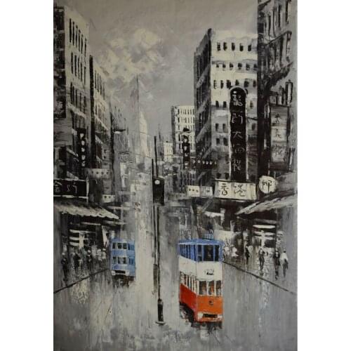 Decoration Art Hand Painted Abstract Knife Canvas Painting Impression Hong Kong Landscape Picture for Home Decoration