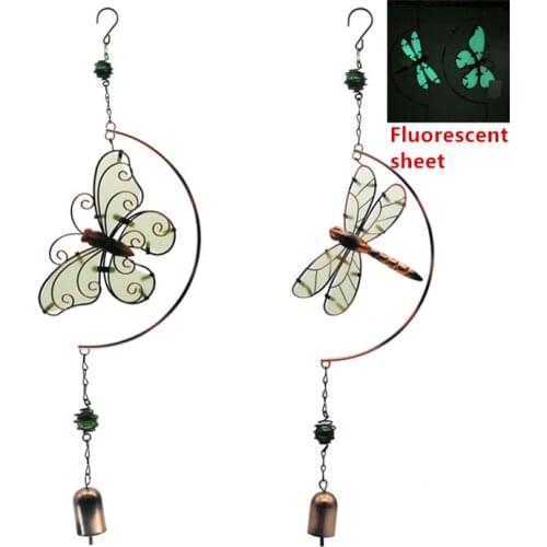 Luminous Metal Wind Chimes Home Decor Butterfly Dragonfly Solar Heating Fluorescent Acrylic Sheet Bells Wall Hanging Decorations