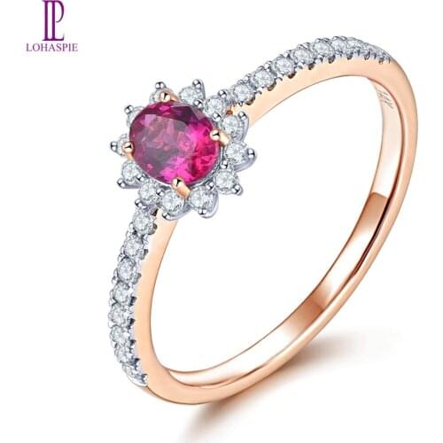 LP Solid 14 K Rose Gold Ring Natural 0.43 Carat No Heated Ruby Rings with 0.233 Carat Diamond Fine Jewelry Women Romantic Gift