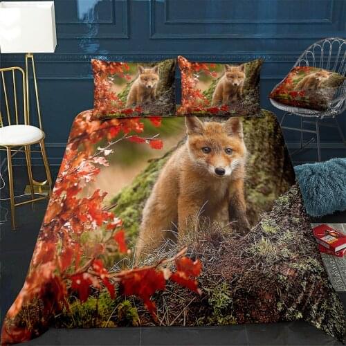 Animal Fox Quilt Cover Pillowcase 3Piece Comforter Bedding Set With Pillow Case Single Double Duvet Cover Home Decora