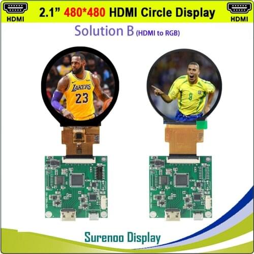 2.1" 480X480 Round Circle HDMI to MIPI IPS LCD Module Monitor Screen with USB Capacitive Touch Panel