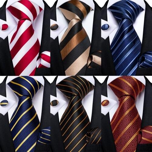 Fashion Striped Men Tie 8cm Silk Classic Business Formal Wedding Necktie Handkerchief Cufflink Neckwear Gift Accessories DiBanGu