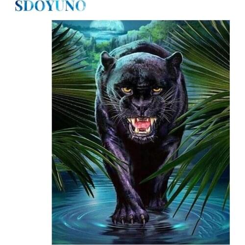 SDOYUNO DZDP584 Full Square/Round Diamond Painting Kits Panther 5D DIY Painting Diamond Embroidery Mosaic Animals Home Decor