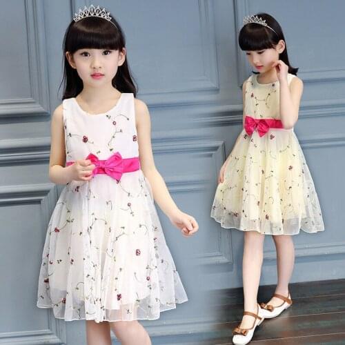 2020 New Summer Casual Girl Dresses Sleeveless Baby Girls Clothes Lace embroidery Flowers Dress bow veil Kids Clothes 3-15 years