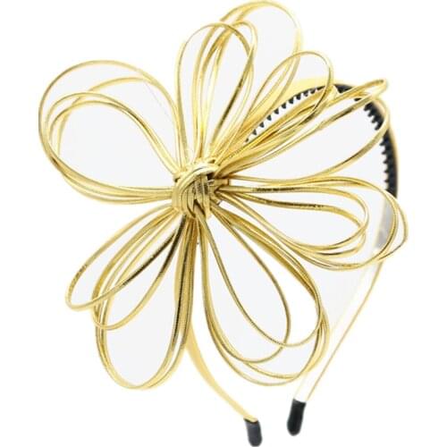 2021 NEW SPRING SUMMER STYLE fashion pu leather gold string flower girls fashion hairband with teeth 10cm