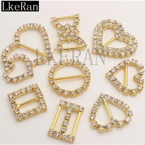 Wholesale 100Pcs Gold Series Rhinestone Buckle DIY Hair Accessories Crystal Wedding Invitation Card Decoration Free Shipping