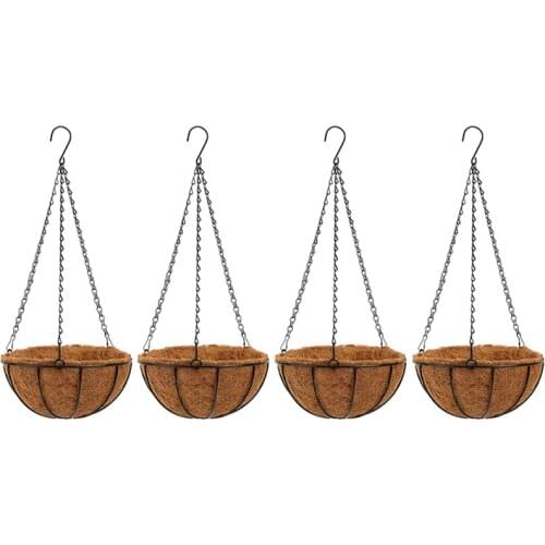 Hanging Flower Pots Suitable For Outdoor Indoor Plants Metal Flower Pots With Coconut Shell Lined Plant Stand Suitable