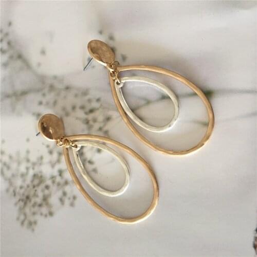 Casual Warm Gold and Silver Color Plating Tear Drop Shape Drop Earrings For Women Girl Daily Accessaries