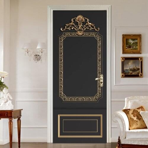 Pvc Wallpaper 3D Stereo European Style Relief Golden Pattern Background Wall Sticker Living Room Bedroom Waterproof Door Sticker