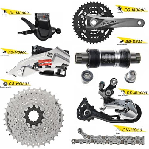 Crankset FC-M3000 Front derailleur FD-M3000,Cassette sprocket CS-HG201,Cassette sprocket CS-HG201,Rear derailleur RD-M3000