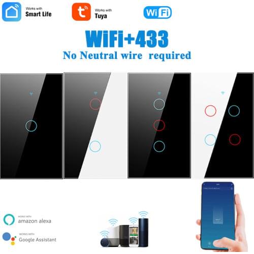 1/2/3 Gang TUYA WiFi Smart Touch Switch Light Switch 90-250V Home Wall Button For Alexa And Google Home Assistant US Standard