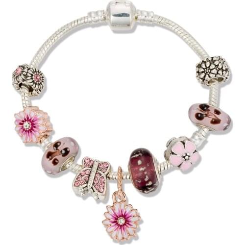 VIOVIA 2020 New Arrival Bead of Flowers Daisy Flowers Design With Butterfly Bracelets for Original Bracelet Jewelry B20009