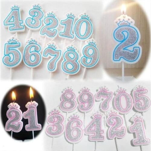 Wax Candles Numbers 0/1/2/3/4/5/6/7/8/9 for Birthday//anniversary Party Cake toppers Decorations DIY gift craft crown/shiny Wh