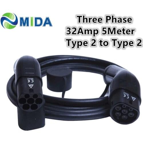 Three Phase 32Amp 5 Meter Type 2 to Type 2 EV Charging Cable Type2 EV Charger Lead for Electric Car Charger