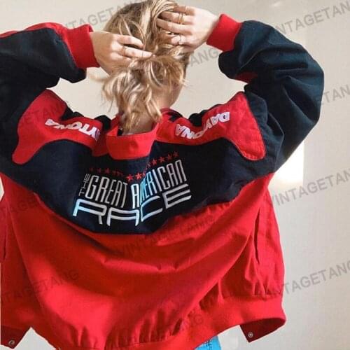 B-TOTO American Retro Red Stitching Embroidery Jacket Motorcycle Clothing Tide Ins Female Street Jacket 2021