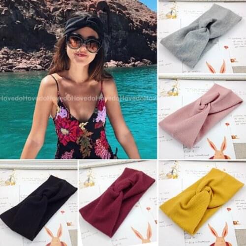 Women Headband Solid Color Wide Turban Twist Knitted Cotton Hairband Hair Accessories Twisted Knotted Headwrap