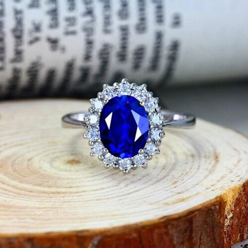 Princess Diana William Kate Middletons 3ct Created Blue Sapphire Engagement Luxury 925 Sterling Silver Rings for Women