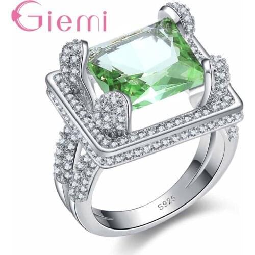 High Quality Rings Original 925 Sterling Silver Jewelry Square Green Stone Finger Wide Design For Women Girls Party