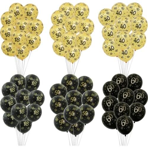 10Pcs Gold Black 18 30 40 50 60 Year Old Latex Balloons Happy Birthday Party Decor Anniversary Adult 30th 40th 50th 60th Supplie