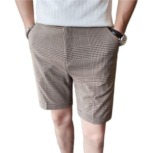 2021 Slim-fit plaid trousers shorts sportsmen fashion houndstooth five-point pants mens casual pants