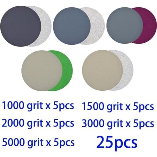 25pcs 4 Inch Hook Loop Sanding Pad Wet/Dry 1000 1500 2000 3000 5000Grit Sand Paper Sanding Discs For Polishing Cleaning Tools