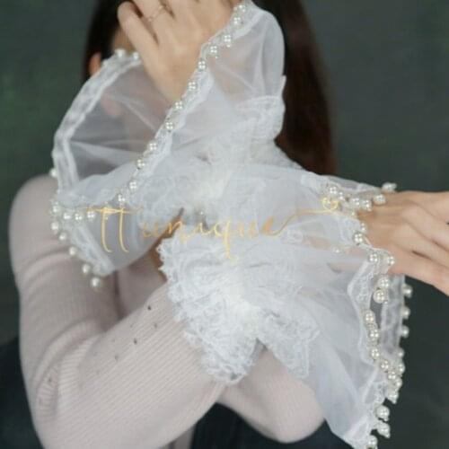 Apparel Accessories Spring white fungus fake cuffs Original design pearl tassel charm Organza Princess wind lace decorative