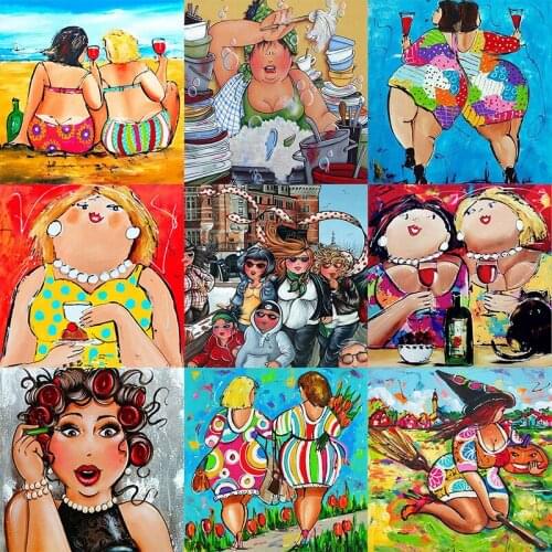 5D DIY Diamond Painting Cartoon Fat Lady Full Rhinestone Cross Stitch Diamond Mosaic Diamond Embroidery Home Decor