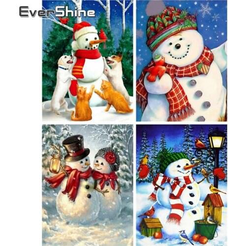 Evershine Diamond Painting Cross Stitch Cartoon Snowman Full Square Drill Display Diamond Embroidery Landscape Winter Decor Gift