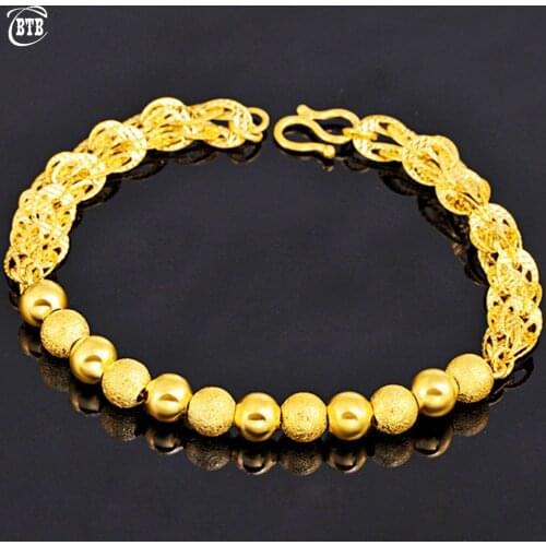 Arabic Simple Golden Round Beads Bracelet Noble and Elegant Jewelry Muslim Banquet Wedding Party Accessories Bracelet for Women