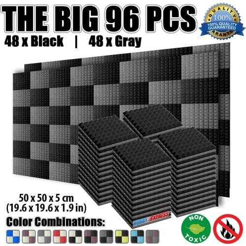 Arrowzoom Pyramid Studio Sound Absorption Acoustic Foam 96 pc Set 19.6 x 19.6 x 1.9" 5 Color Combinations KK1034