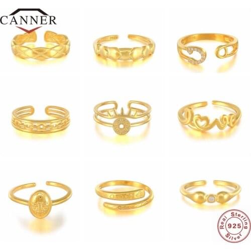 CANNER 925 Sterling Silver Vintage Finger Rings for Women Trendy Fine Jewelry Silver 925 Open Adjustable Antique Rings Anillos