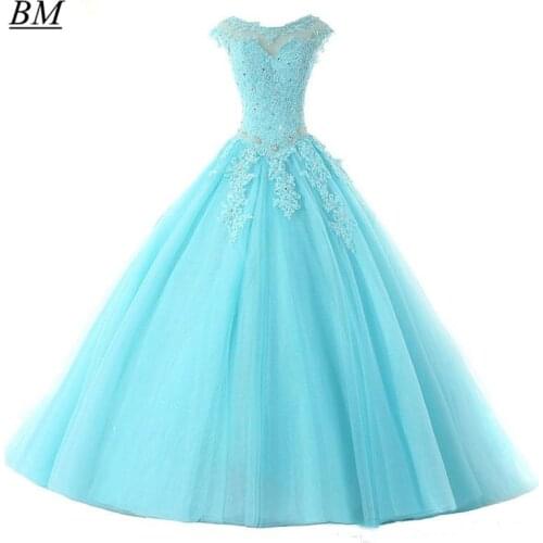 BM 2021 In Stock Quinceanera Dresses Applique Ball Gown Beads Sweet 16 Dress Prom Party Gown Debutante Vestidos De 15 Anos BM380