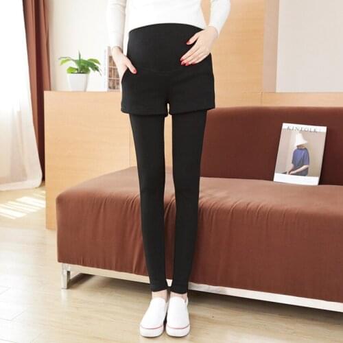 Pregnant womens pants leggings in autumn and winter wear trousers skirt plus velvet stomach pants fake two pants trousers