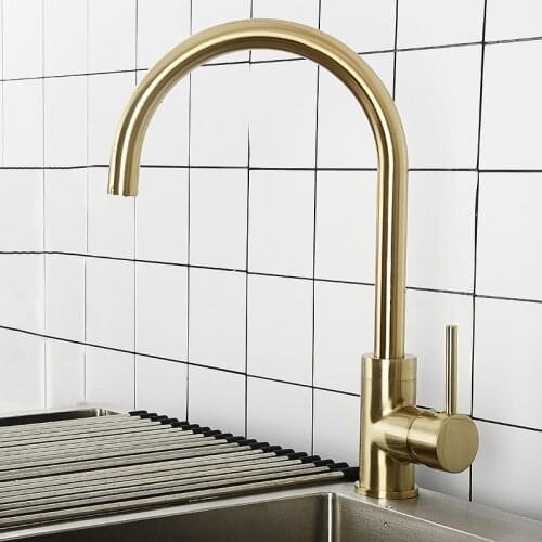 Black & Brushed Gold Brass Kitchen Faucet Mixer Dual Sink Rotation Kitchen Cold And Hot Water Tap Deck Mounted