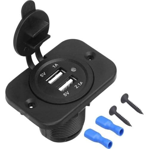 Dual USB Charger Socket Panel Waterproof 3.1A 4.2A Power Outlet Adapter with LED Light 12-24V for Car Boat Marine Mobile
