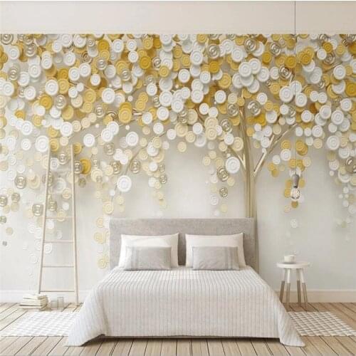 XUESU Custom large wallpaper mural wall cloth new circle 3d three-dimensional one tree golden fortune tree background wall