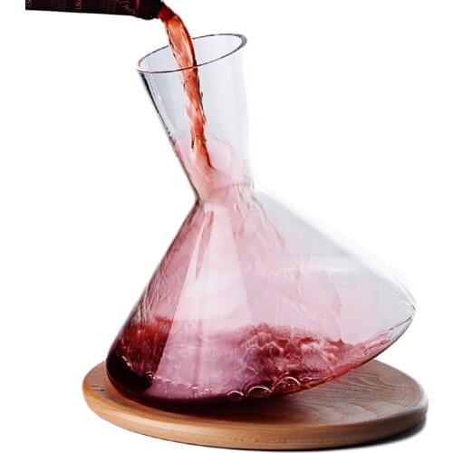Whiskey Decanter Tumbler Wine Decanter with Wood Tray Lead-Free Hand Blown Crystal Wine Carafe Rotating Rapid Sway 2000ml
