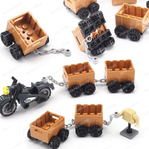 Transport Boxes Car Military WW2 Unlimited Iron Chain Splicing Building Block Moc Figures Delivery Carriage Model Child Gift Toy