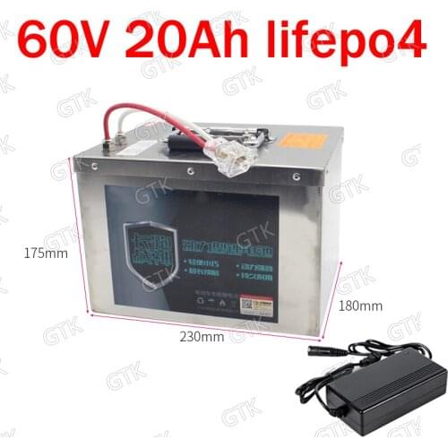 GTK customize 60v 20Ah lifepo4 lithium battery pack with BMS deep cycle for 2000W 25000W e bike scooter vehicle + 5A charger