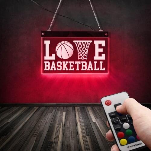I Love Basketball LED Illuminated Plexiglass Sign For Basketball Fans Room LED Lighting Wall Art Neon Sign Sports Club Décor
