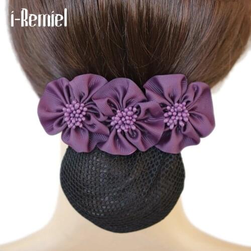 I-Remiel Tulle Floral Lace Satin Hair Cover Stylish Ribbon Bowknot Bow Crochet Bun Net Snood Hair Accesories Hair Pin Women Lady