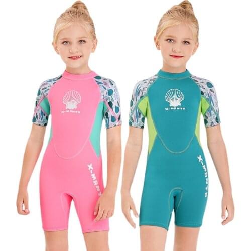 Swimming Jumpsuit Scuba Dive Swimwear Girls 2.5mm Neoprene Youth Kids Wetsuit Shorty Surfing Suit Short Sleeve Diving Snorkeling