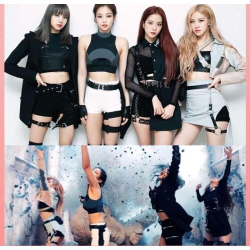 Kpop Korean ROSE Stage Show Black Hip Hop Short Vest Lapel Jacket Coat Tops + Sexy High Waist Mini Skirts Slim Shorts Women Sets