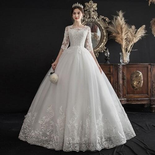 Gryffon Wedding Dress Elegant Half Sleeve O-neck Lace Up Ball Gown Princess Luxury Lace Embroidery Wedding Dresses Plu Size